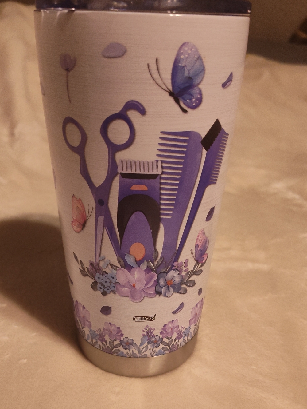 Purple Floral Salon Tools Travel Tumbler